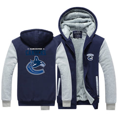 Vancouver Canucks Hockey Team Unisex Lined Hoodie Fleece Sweatshirt Full Zipper Hooded Thicken Jacket