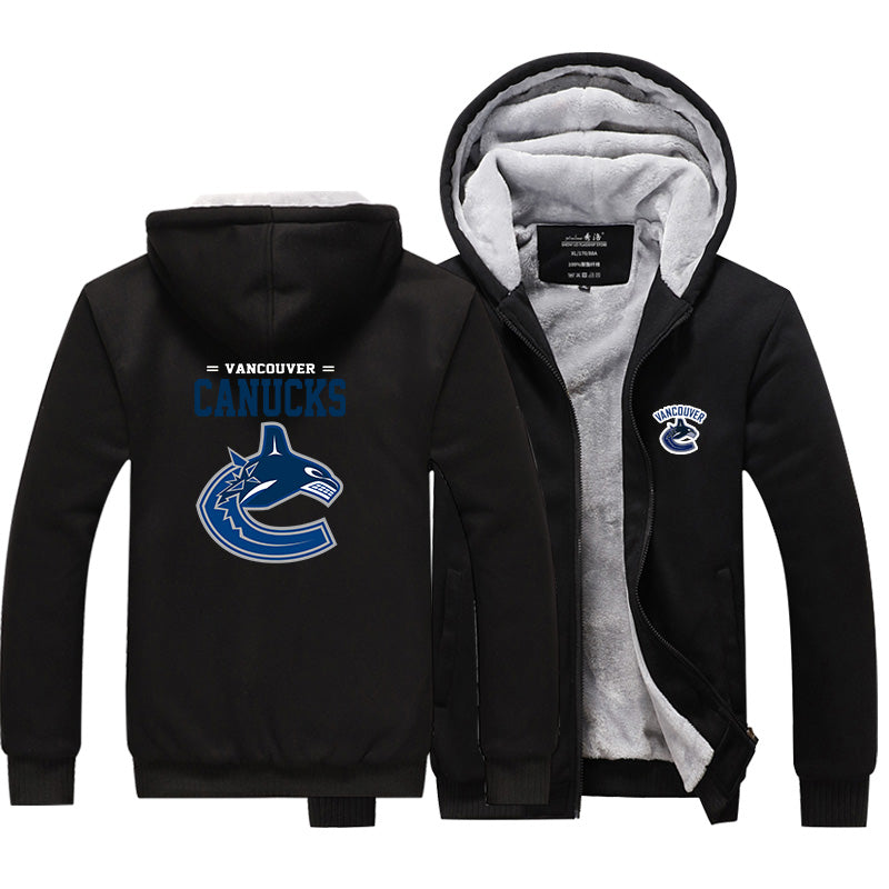Vancouver Canucks Hockey Team Unisex Lined Hoodie Fleece Sweatshirt Full Zipper Hooded Thicken Jacket