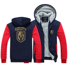 Vegas Golden Knights Hockey Team Unisex Lined Hoodie Fleece Sweatshirt Full Zipper Hooded Thicken Jacket
