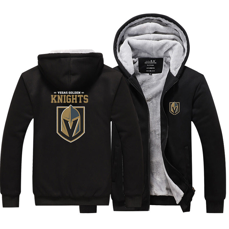 Vegas Golden Knights Hockey Team Unisex Lined Hoodie Fleece Sweatshirt Full Zipper Hooded Thicken Jacket