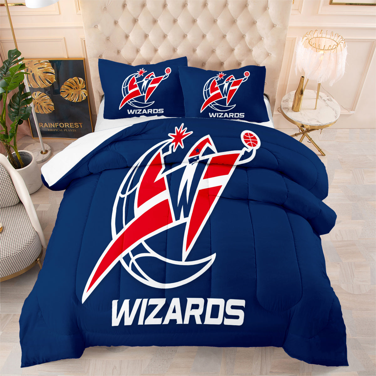 Washington Basketball Wizards Comforter Pillowcases 3PC Sets Blanket All Season Reversible Quilted Duvet