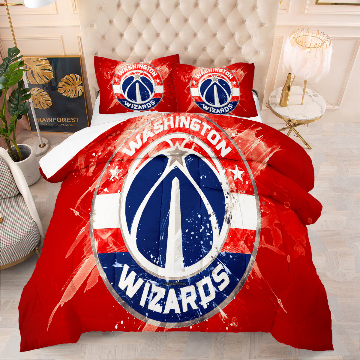 Washington Basketball Wizards Comforter Pillowcases 3PC Sets Blanket All Season Reversible Quilted Duvet