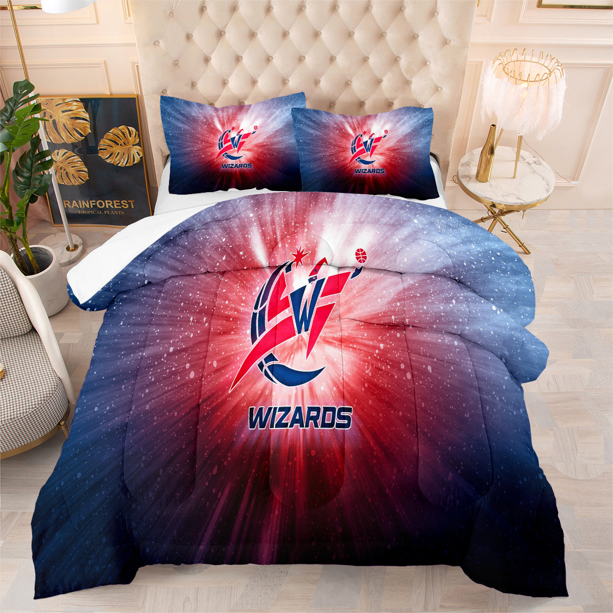 Washington Basketball Wizards Comforter Pillowcases 3PC Sets Blanket All Season Reversible Quilted Duvet