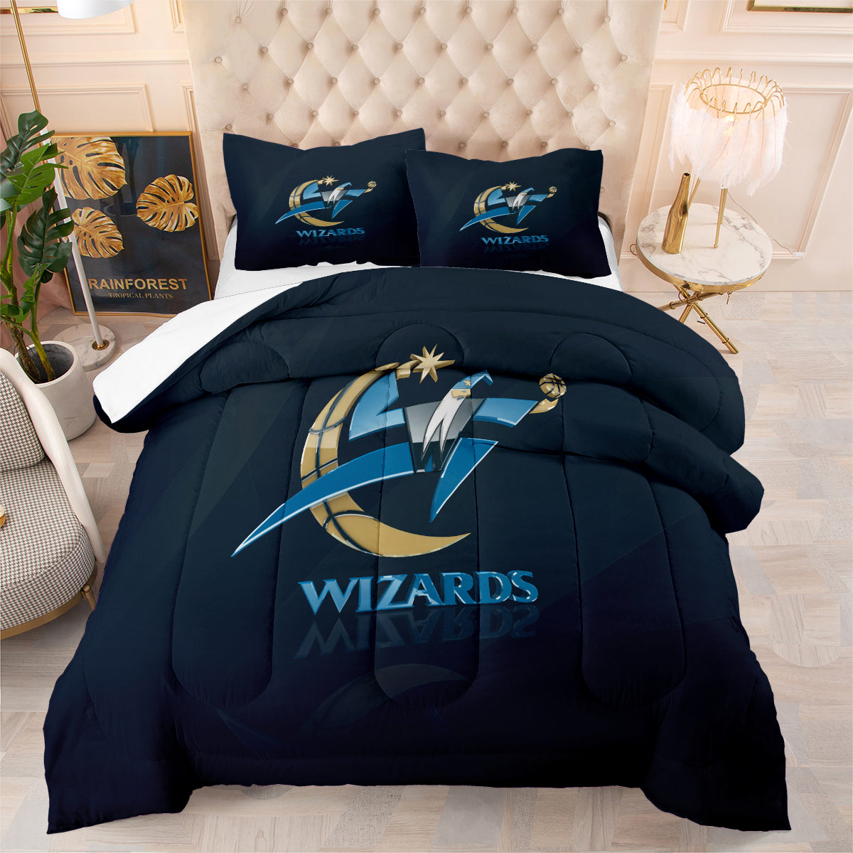 Washington Basketball Wizards Comforter Pillowcases 3PC Sets Blanket All Season Reversible Quilted Duvet