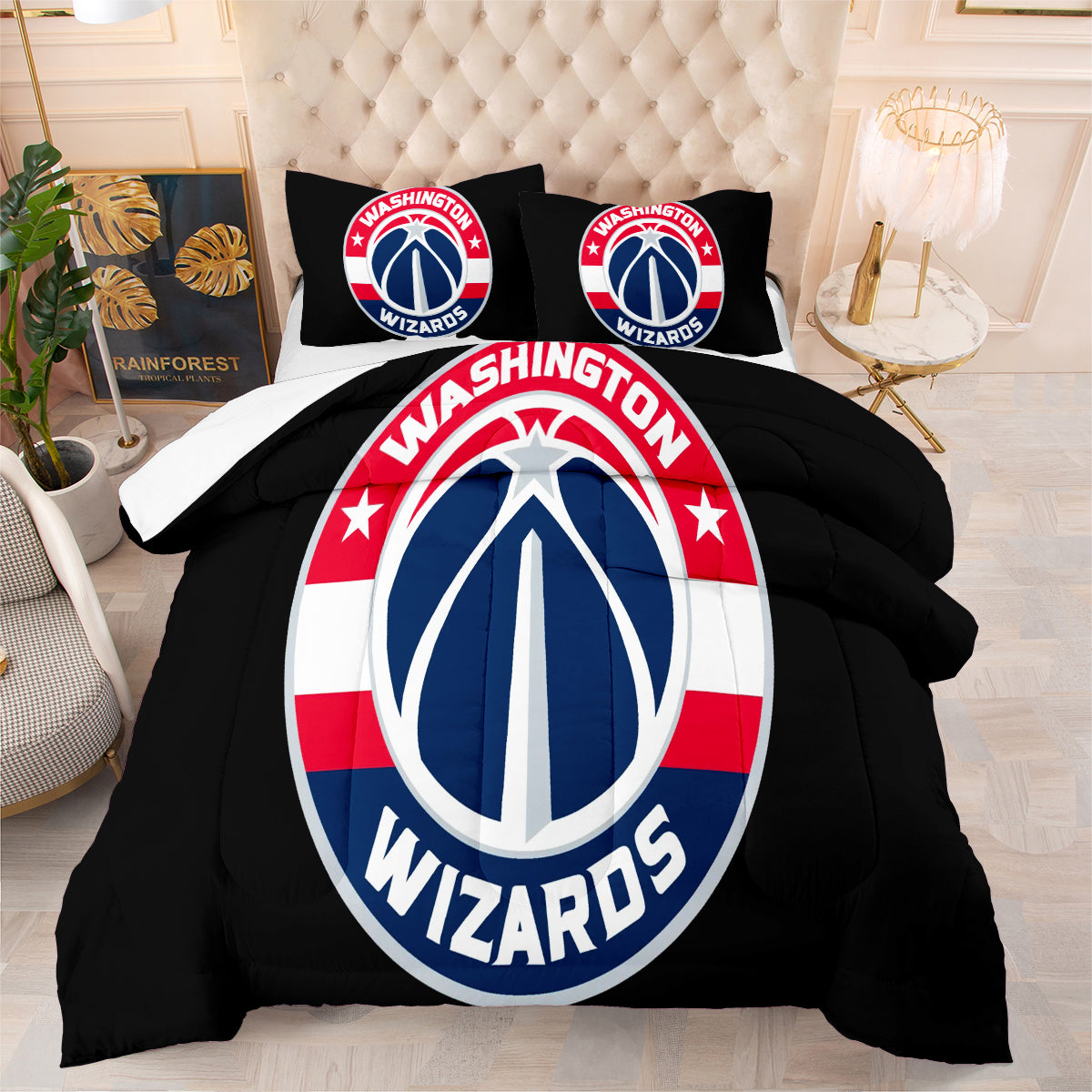 Washington Basketball Wizards Comforter Pillowcases 3PC Sets Blanket All Season Reversible Quilted Duvet