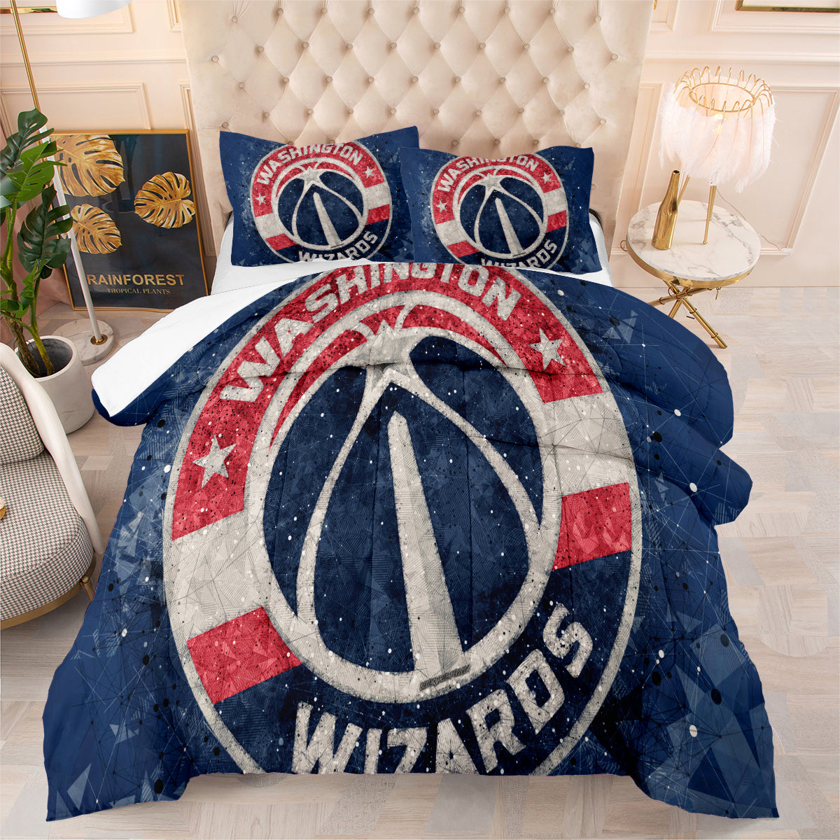 Washington Basketball Wizards Comforter Pillowcases 3PC Sets Blanket All Season Reversible Quilted Duvet