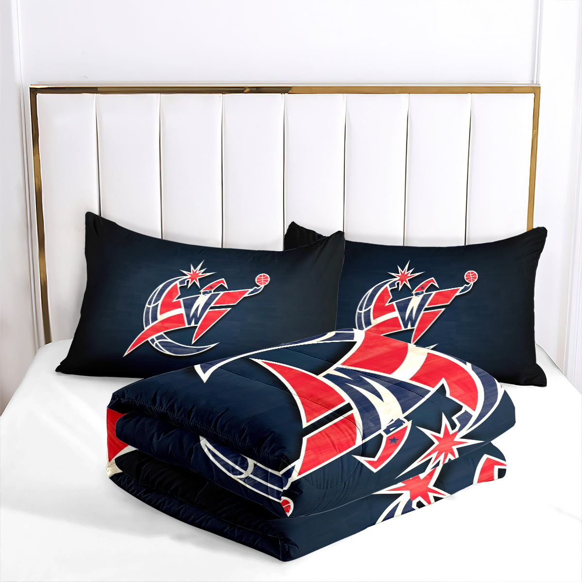 Washington Basketball Wizards Comforter Pillowcases 3PC Sets Blanket All Season Reversible Quilted Duvet