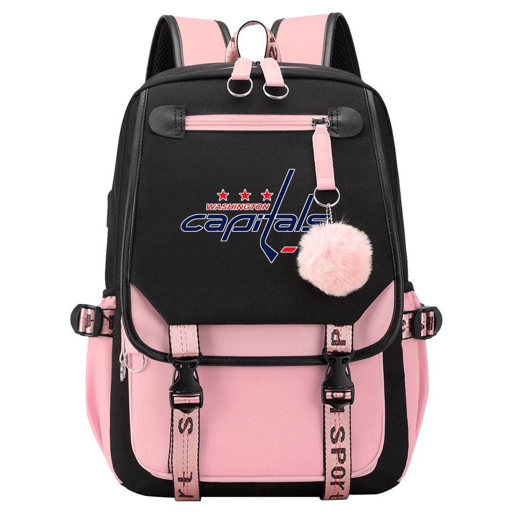 Washington Capitals Hockey League Waterproof Backpack School Notebook Travel Bag USB Charging