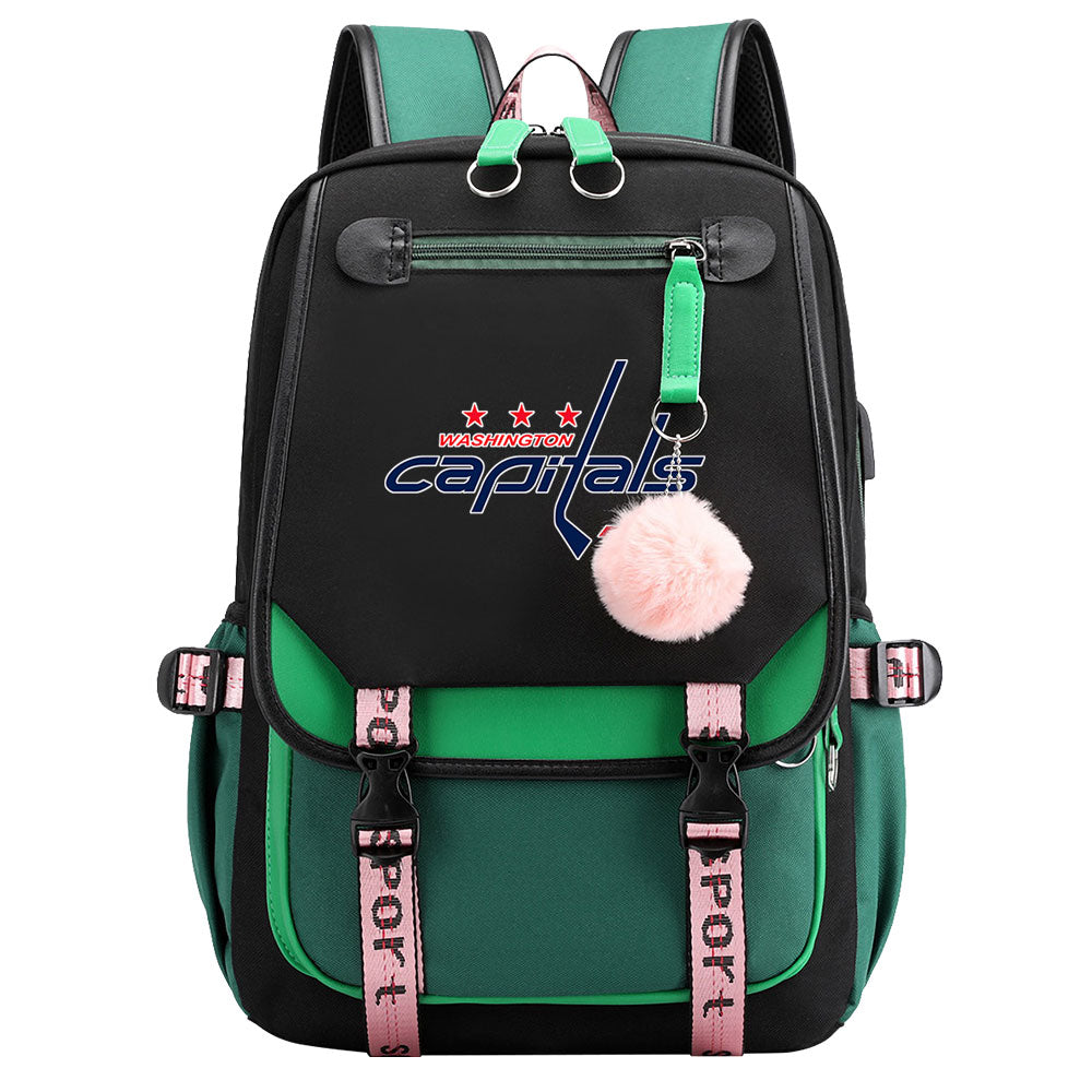 Washington Capitals Hockey League Waterproof Backpack School Notebook Travel Bag USB Charging
