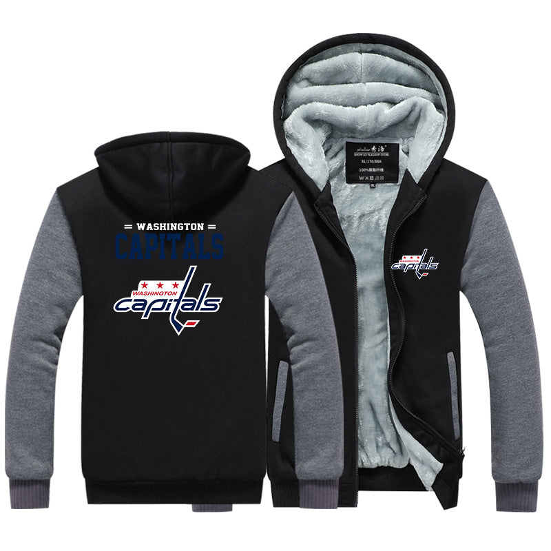 Washington Capitals Jackets Hockey Team Unisex Lined Hoodie Fleece Sweatshirt Full Zipper Hooded Thicken Jacket