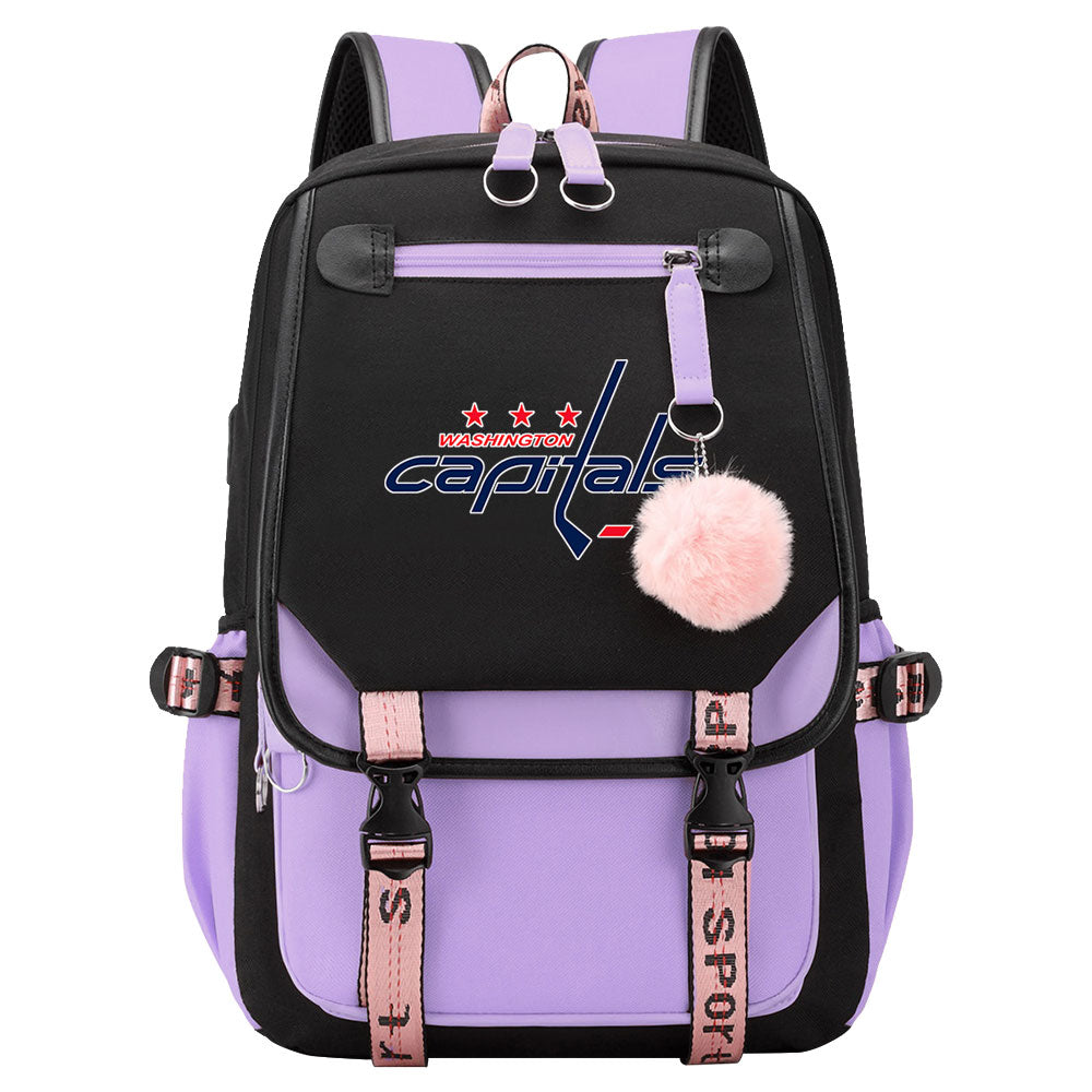 Washington Capitals Hockey League Waterproof Backpack School Notebook Travel Bag USB Charging