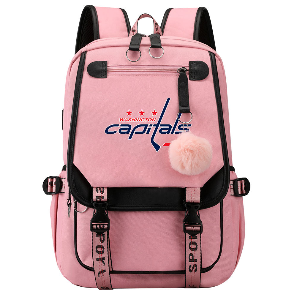 Washington Capitals Hockey League Waterproof Backpack School Notebook Travel Bag USB Charging
