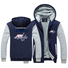 Washington Capitals Jackets Hockey Team Unisex Lined Hoodie Fleece Sweatshirt Full Zipper Hooded Thicken Jacket