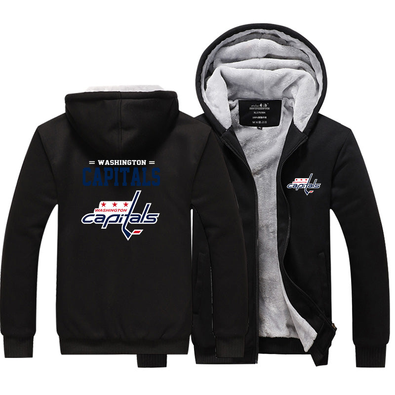 Washington Capitals Jackets Hockey Team Unisex Lined Hoodie Fleece Sweatshirt Full Zipper Hooded Thicken Jacket
