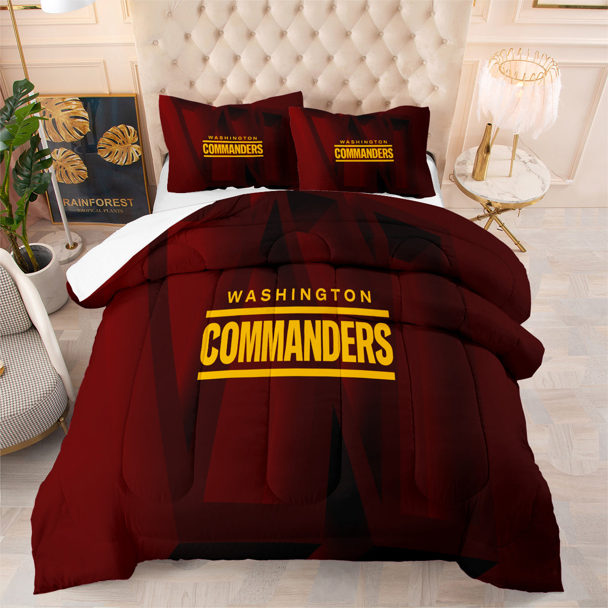 Washington Rugby Commanders Comforter Pillowcases 3PC Sets Blanket All Season Reversible Quilted Duvet