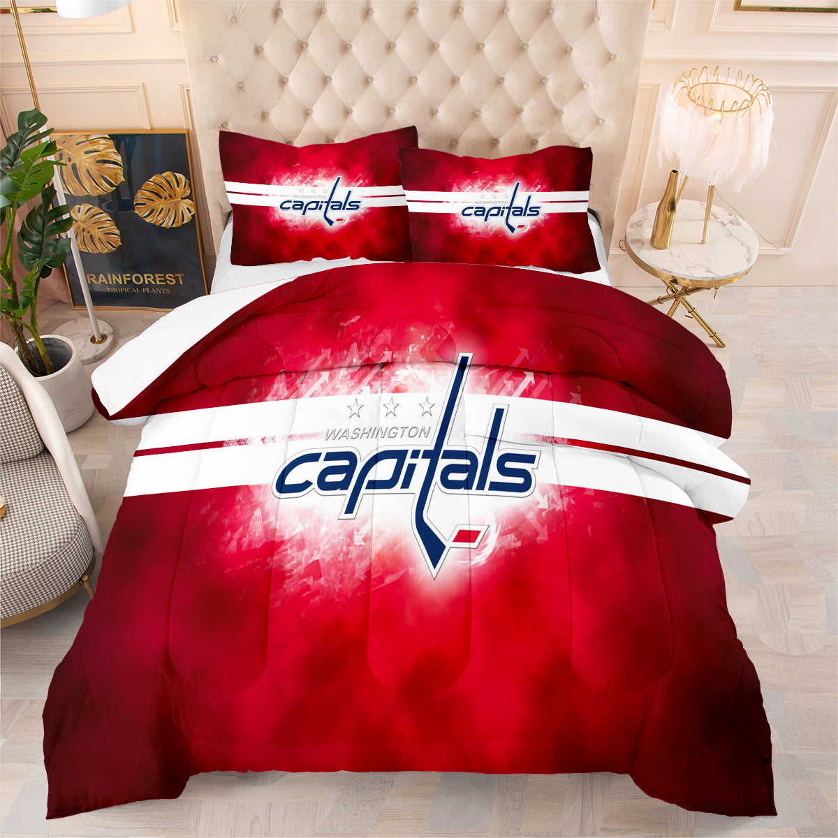 Washington Hockey Capitals Comforter Pillowcases 3PC Sets Blanket All Season Reversible Quilted Duvet