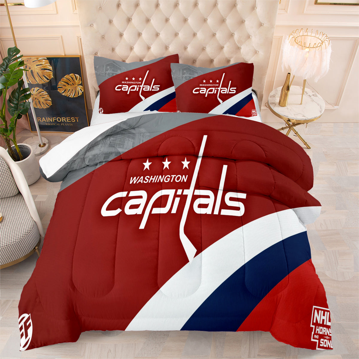 Washington Hockey Capitals Comforter Pillowcases 3PC Sets Blanket All Season Reversible Quilted Duvet