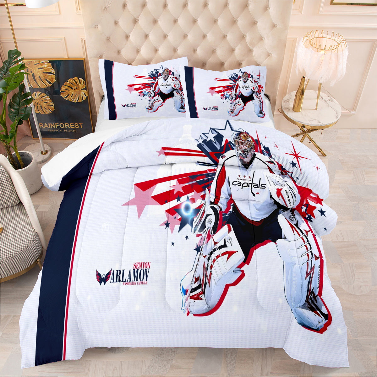 Washington Hockey Capitals Comforter Pillowcases 3PC Sets Blanket All Season Reversible Quilted Duvet