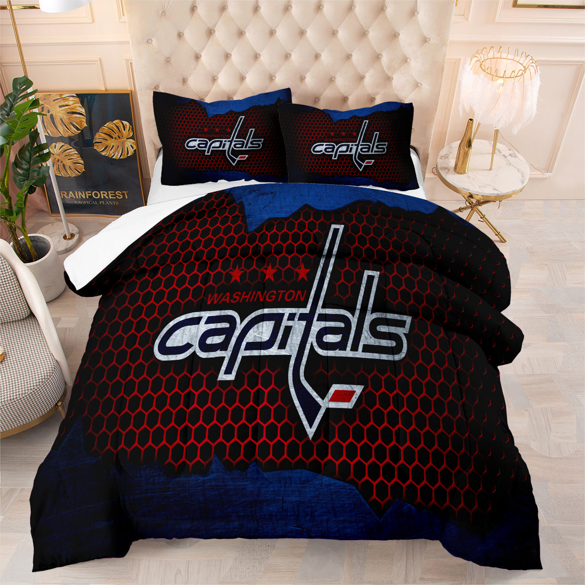 Washington Hockey Capitals Comforter Pillowcases 3PC Sets Blanket All Season Reversible Quilted Duvet