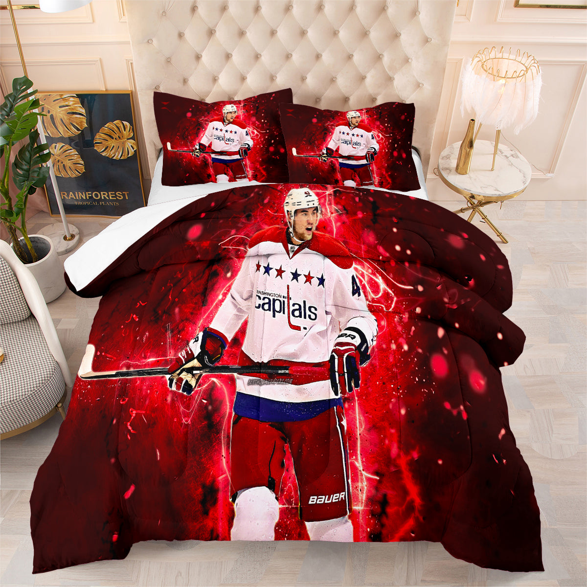 Washington Hockey Capitals Comforter Pillowcases 3PC Sets Blanket All Season Reversible Quilted Duvet