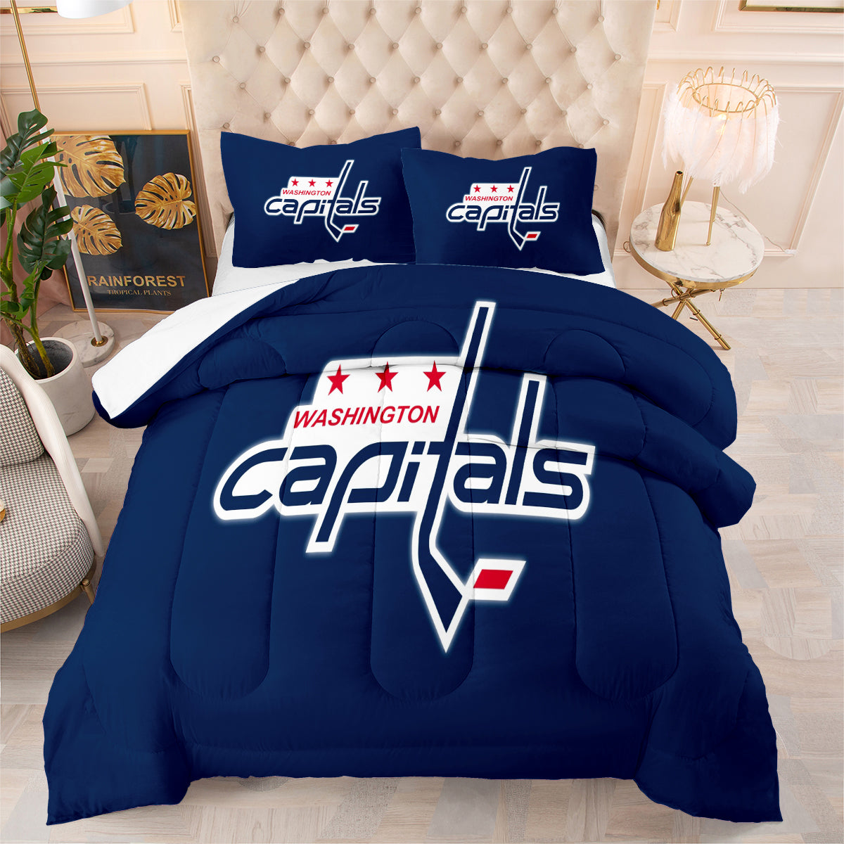 Washington Hockey Capitals Comforter Pillowcases 3PC Sets Blanket All Season Reversible Quilted Duvet