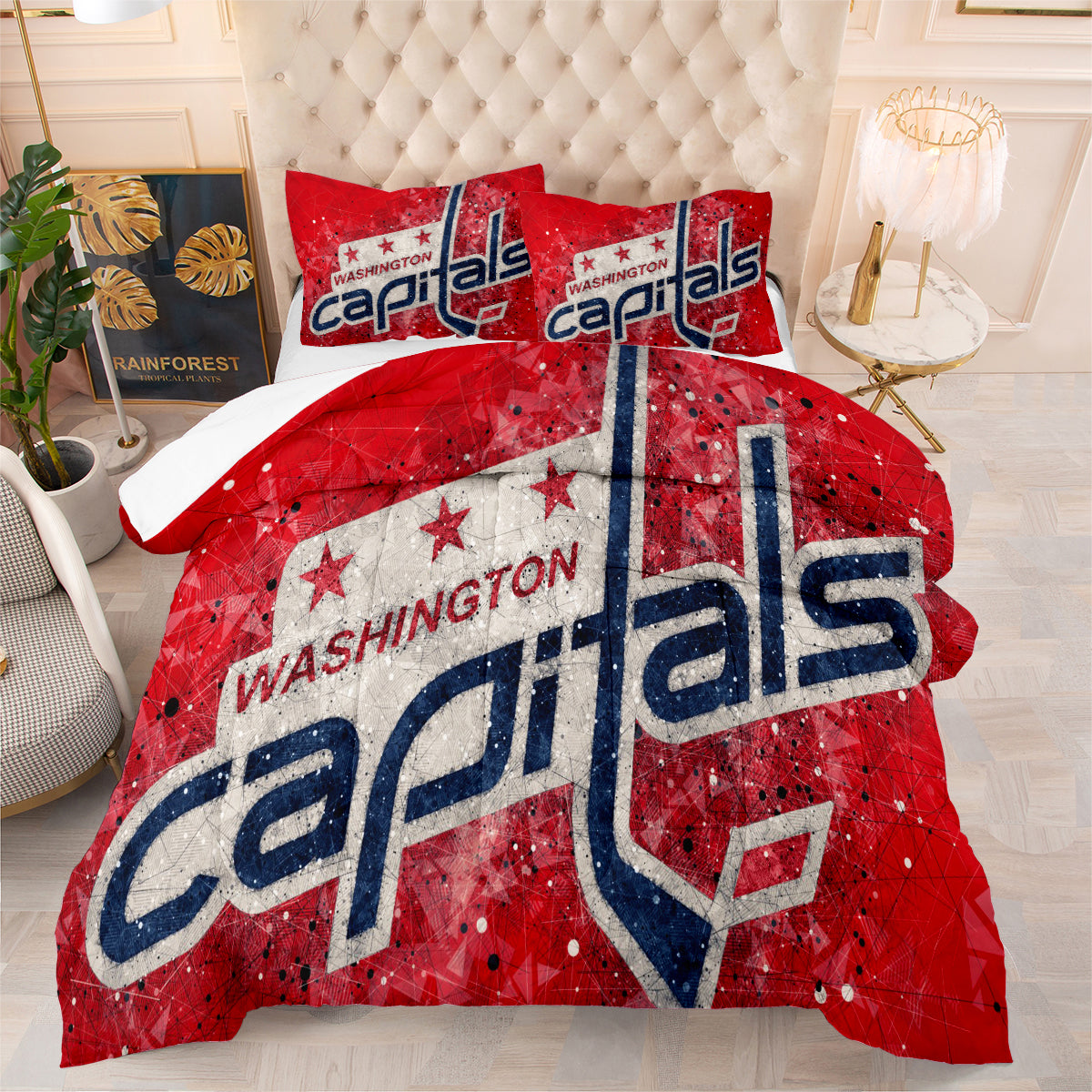 Washington Hockey Capitals Comforter Pillowcases 3PC Sets Blanket All Season Reversible Quilted Duvet