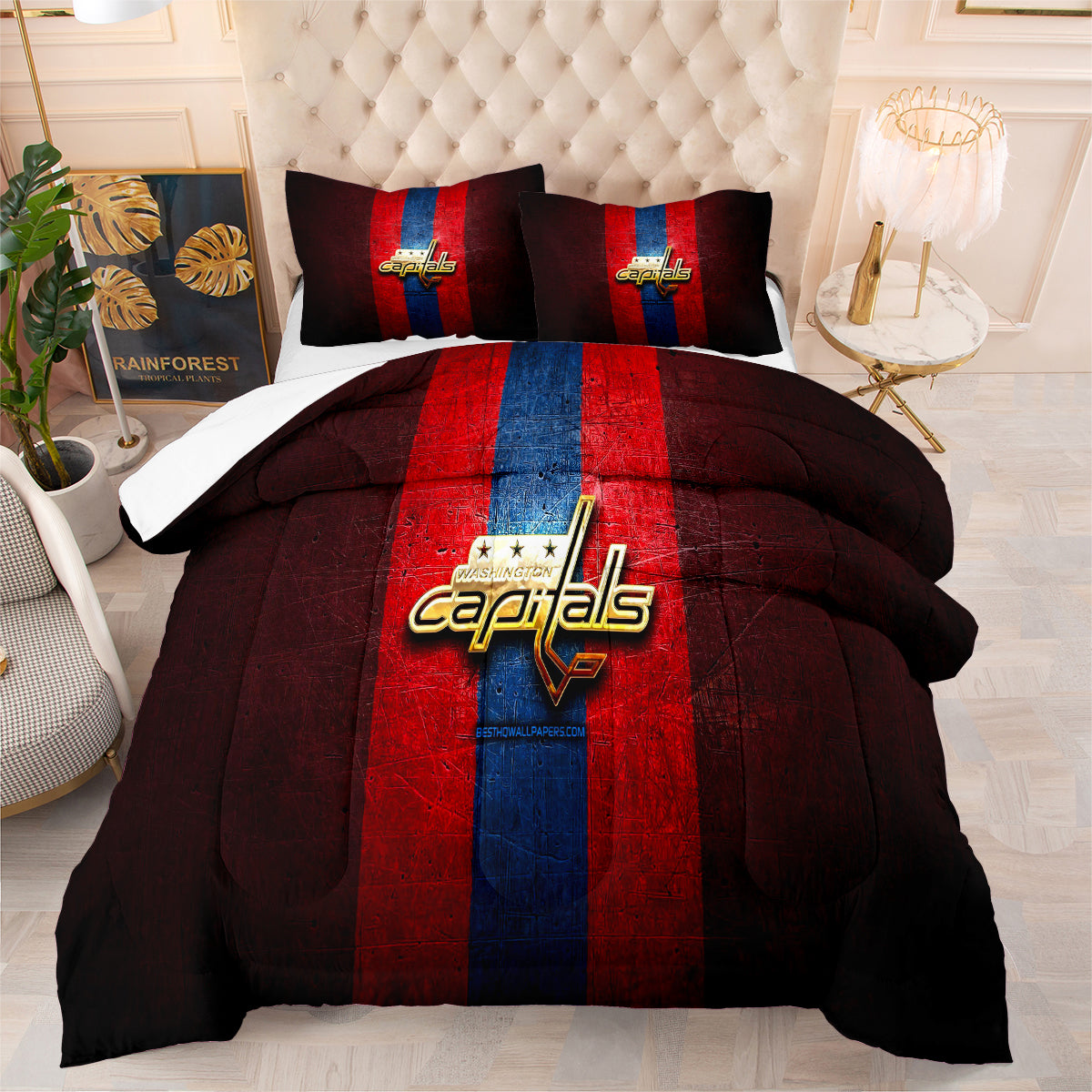 Washington Hockey Capitals Comforter Pillowcases 3PC Sets Blanket All Season Reversible Quilted Duvet