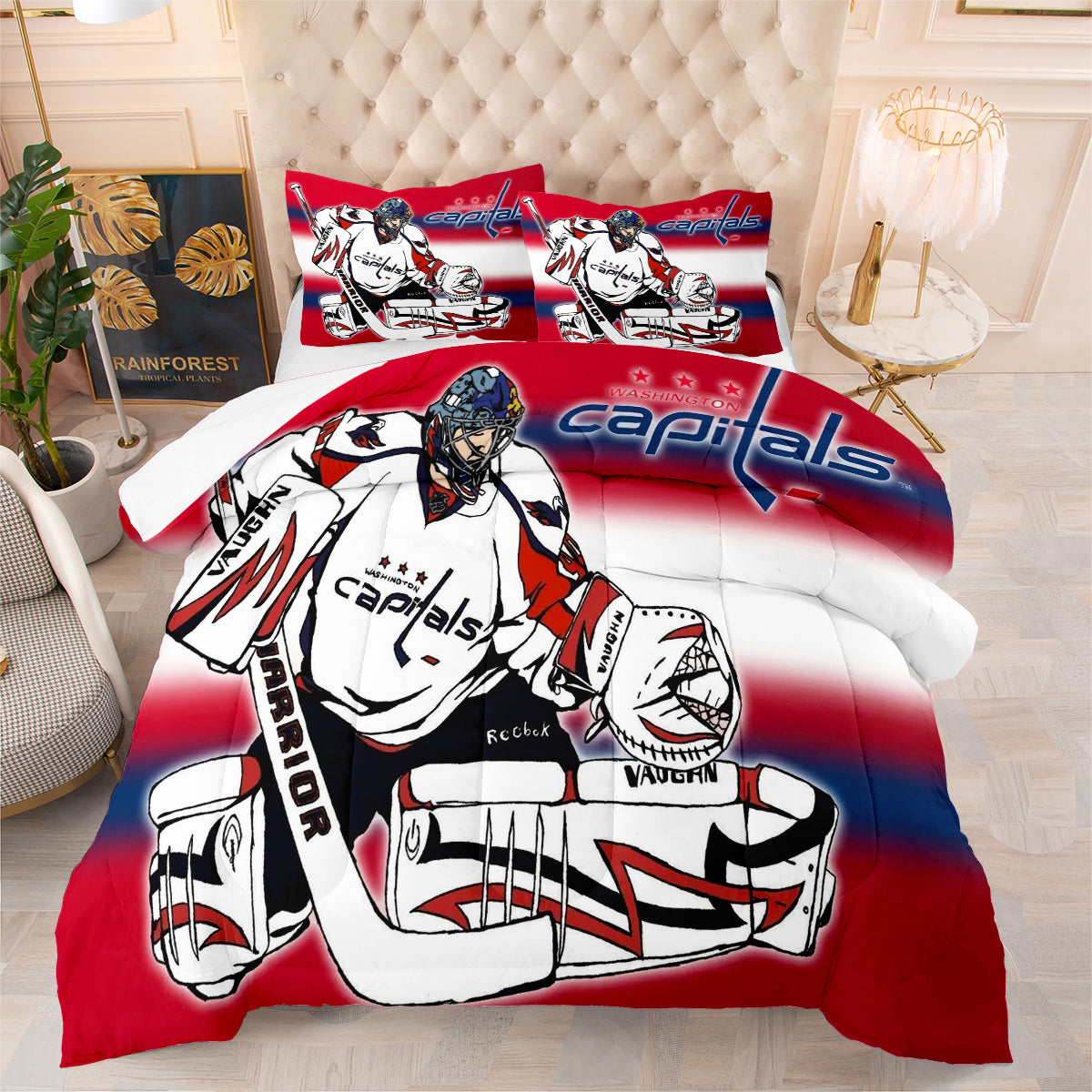 Washington Hockey Capitals Comforter Pillowcases 3PC Sets Blanket All Season Reversible Quilted Duvet