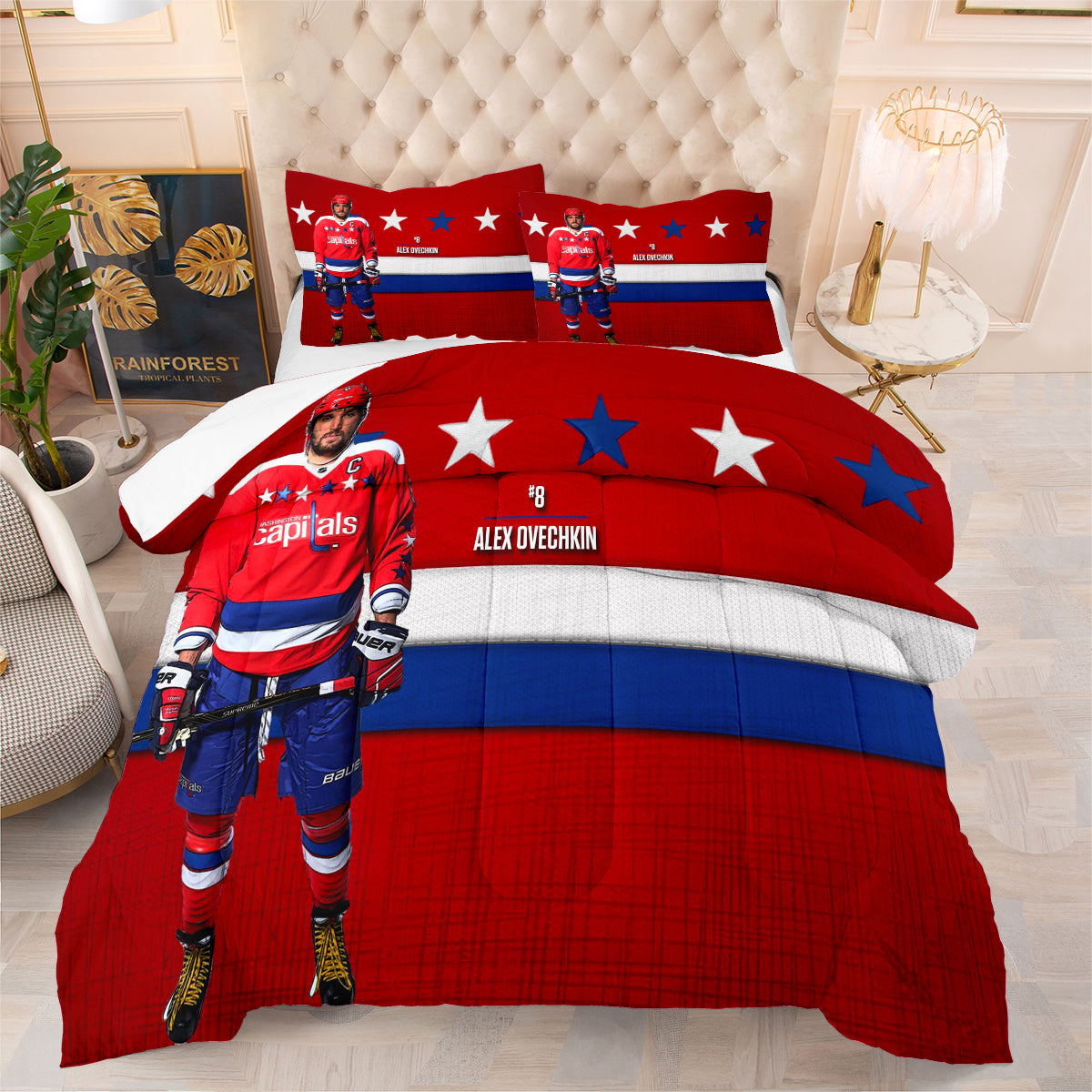Washington Hockey Capitals Comforter Pillowcases 3PC Sets Blanket All Season Reversible Quilted Duvet