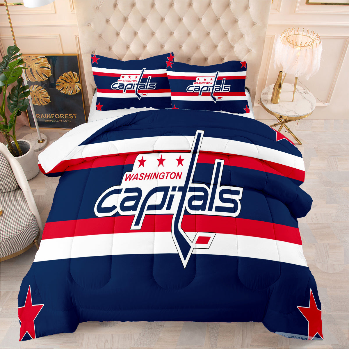 Washington Hockey Capitals Comforter Pillowcases 3PC Sets Blanket All Season Reversible Quilted Duvet