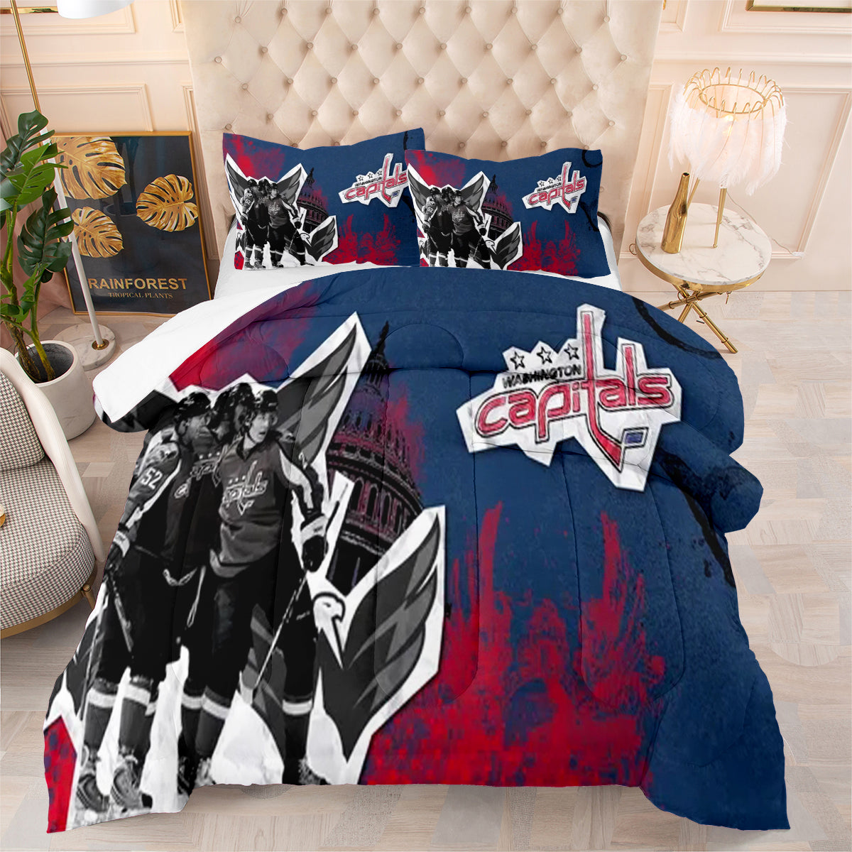 Washington Hockey Capitals Comforter Pillowcases 3PC Sets Blanket All Season Reversible Quilted Duvet