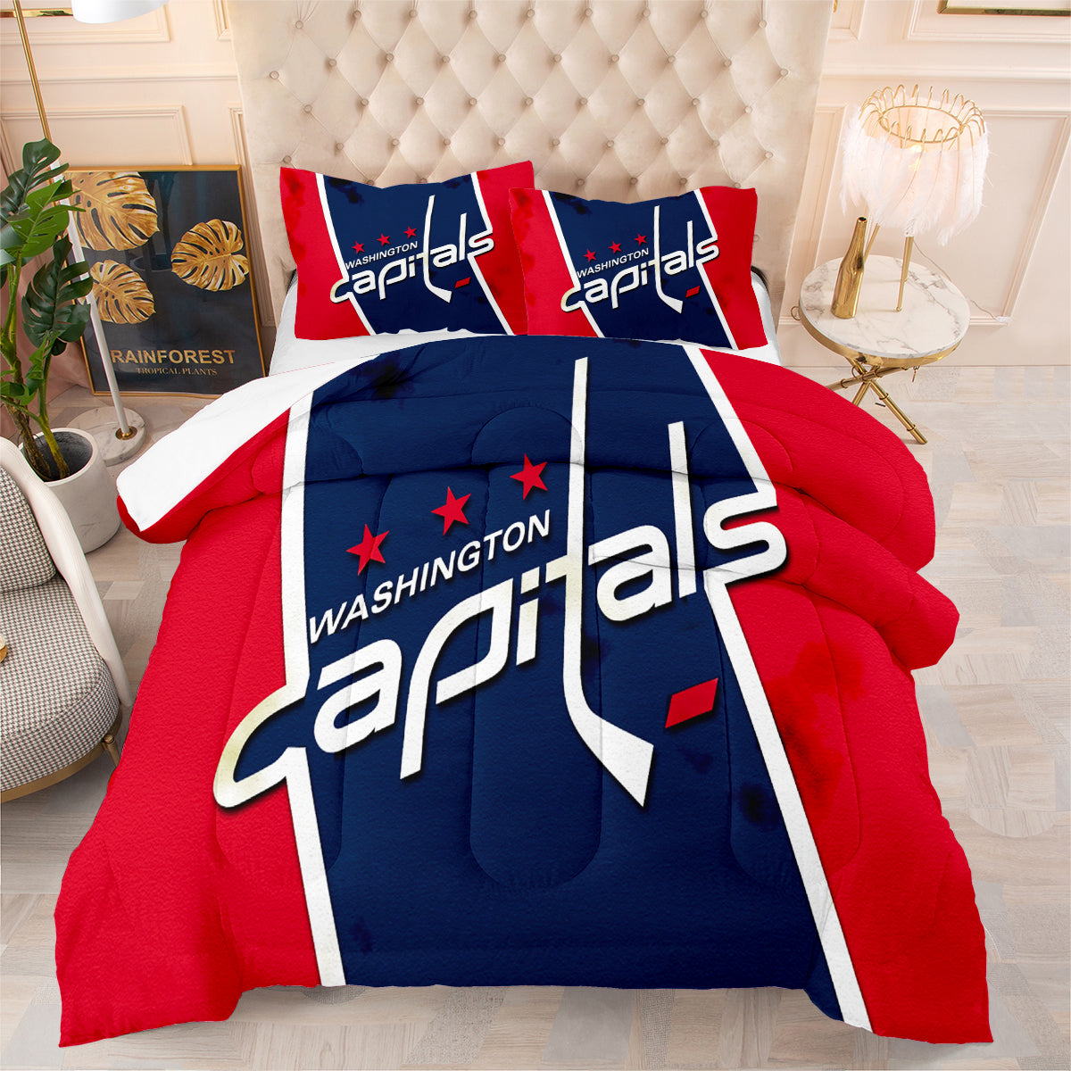 Washington Hockey Capitals Comforter Pillowcases 3PC Sets Blanket All Season Reversible Quilted Duvet