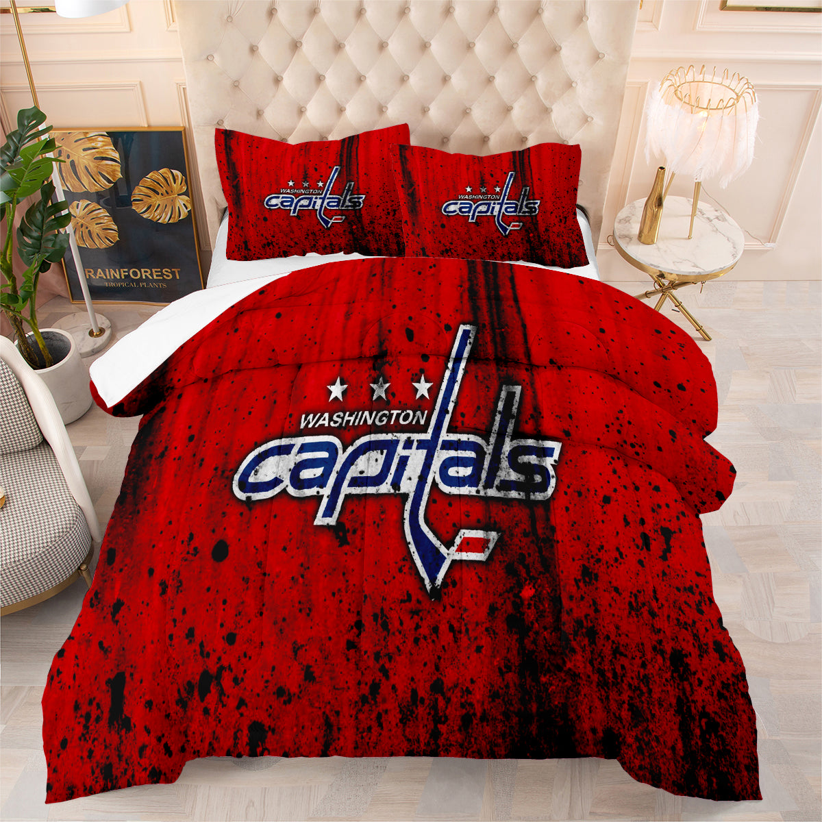 Washington Hockey Capitals Comforter Pillowcases 3PC Sets Blanket All Season Reversible Quilted Duvet