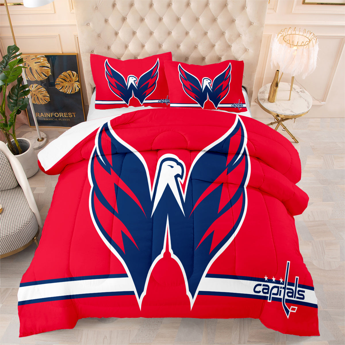 Washington Hockey Capitals Comforter Pillowcases 3PC Sets Blanket All Season Reversible Quilted Duvet