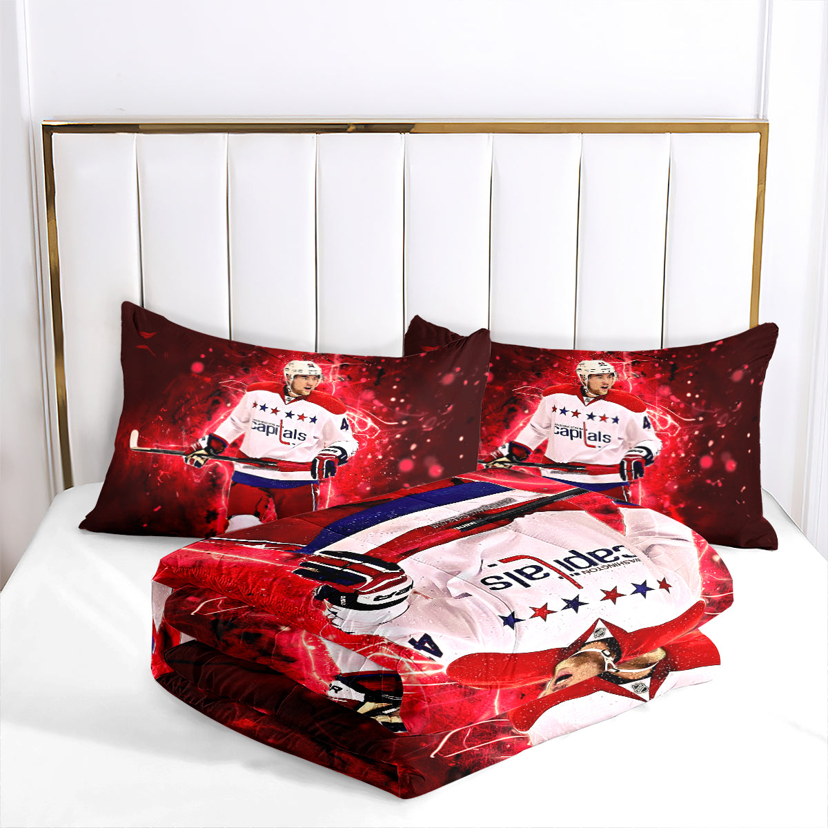Washington Hockey Capitals Comforter Pillowcases 3PC Sets Blanket All Season Reversible Quilted Duvet