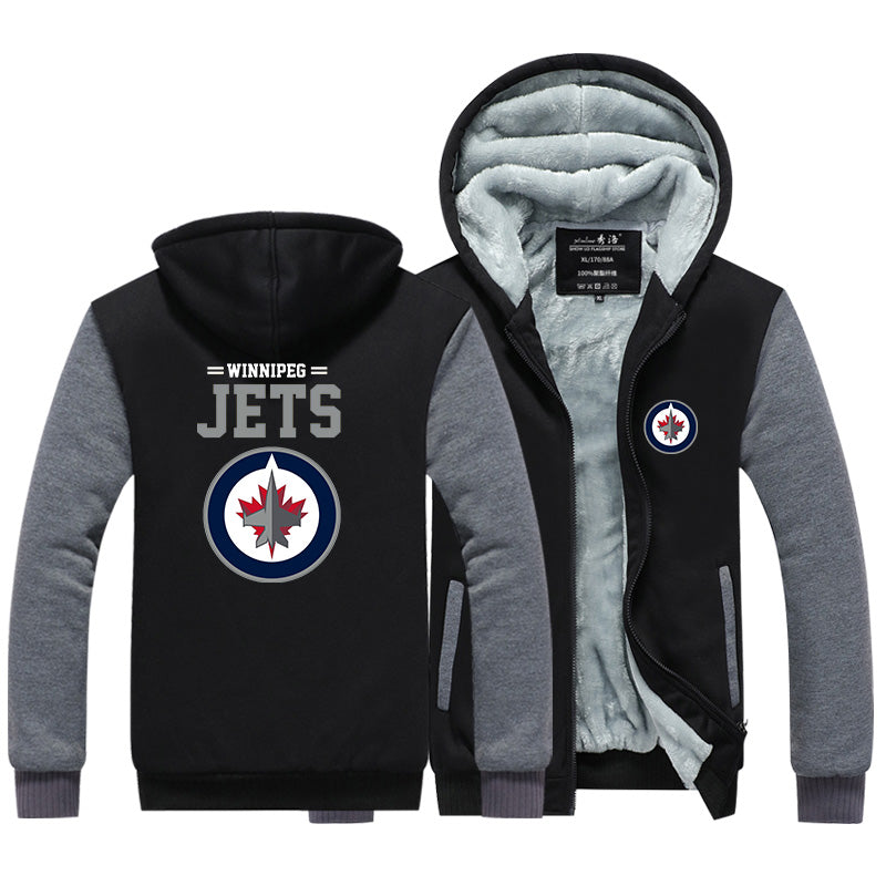 Winnipeg Jets Hockey Team Unisex Lined Hoodie Fleece Sweatshirt Full Zipper Hooded Thicken Jacket
