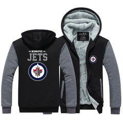 Winnipeg Jets Hockey Team Unisex Lined Hoodie Fleece Sweatshirt Full Zipper Hooded Thicken Jacket