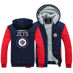 Winnipeg Jets Hockey Team Unisex Lined Hoodie Fleece Sweatshirt Full Zipper Hooded Thicken Jacket