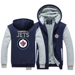 Winnipeg Jets Hockey Team Unisex Lined Hoodie Fleece Sweatshirt Full Zipper Hooded Thicken Jacket