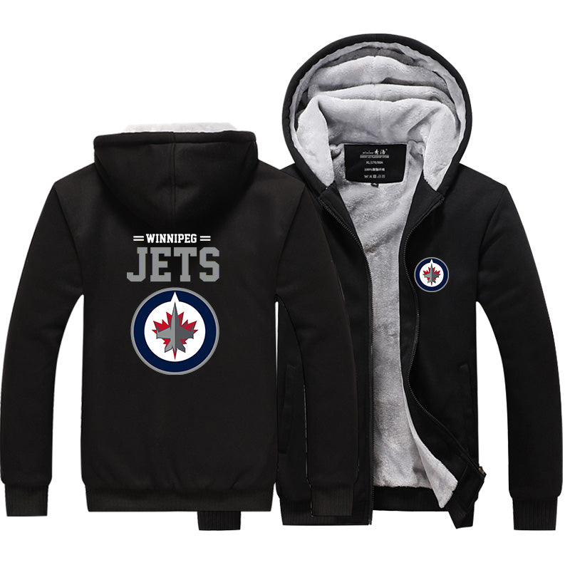 Winnipeg Jets Hockey Team Unisex Lined Hoodie Fleece Sweatshirt Full Zipper Hooded Thicken Jacket