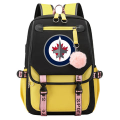 Winnipeg Jets Hockey League Waterproof Backpack School Notebook Travel Bag USB Charging