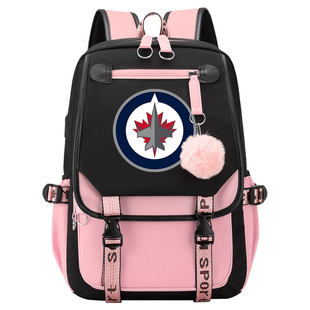 Winnipeg Jets Hockey League Waterproof Backpack School Notebook Travel Bag USB Charging