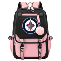 Winnipeg Jets Hockey League Waterproof Backpack School Notebook Travel Bag USB Charging