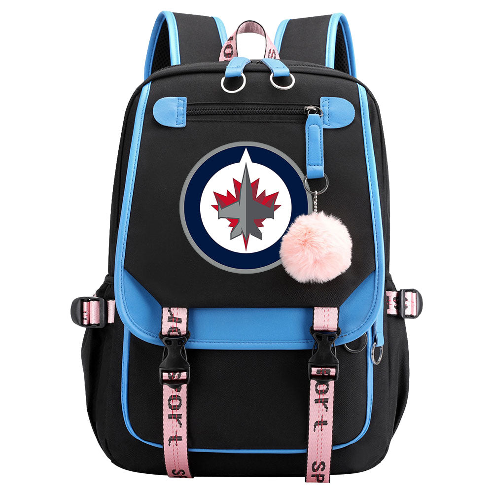 Winnipeg Jets Hockey League Waterproof Backpack School Notebook Travel Bag USB Charging