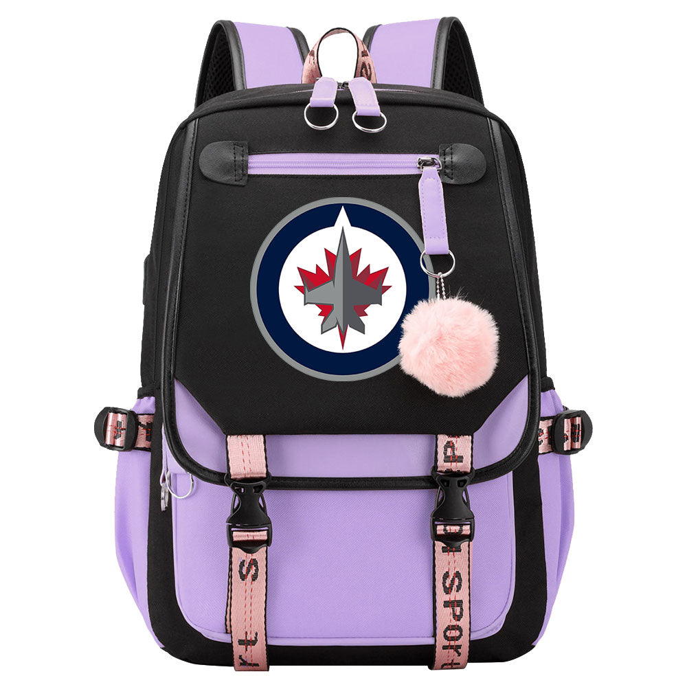 Winnipeg Jets Hockey League Waterproof Backpack School Notebook Travel Bag USB Charging