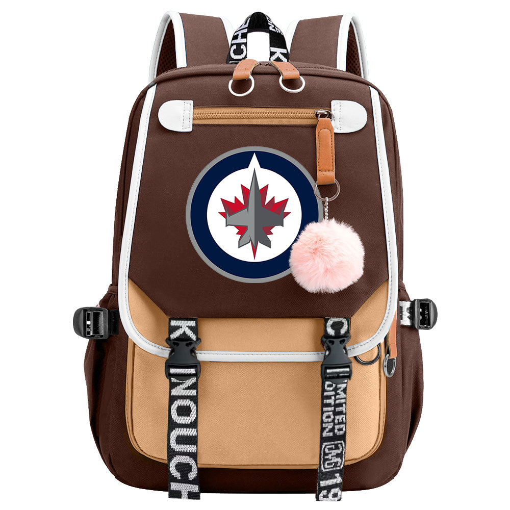 Winnipeg Jets Hockey League Waterproof Backpack School Notebook Travel Bag USB Charging