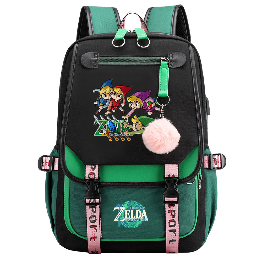 Zelda Waterproof Backpack School Notebook Travel Bag USB Charging