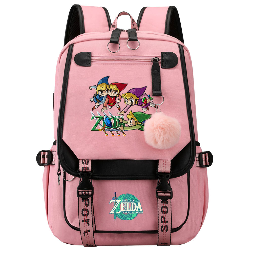 Zelda Waterproof Backpack School Notebook Travel Bag USB Charging
