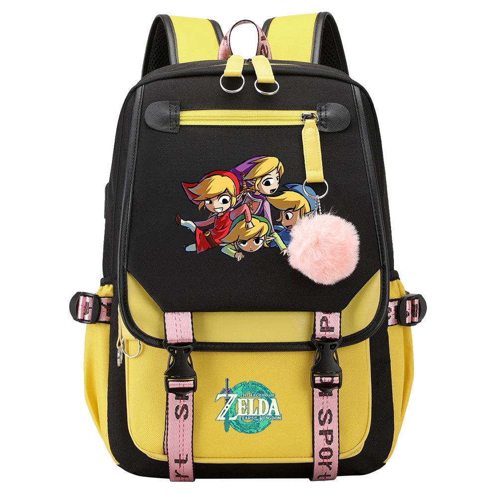 Zelda Waterproof Backpack School Notebook Travel Bag USB Charging