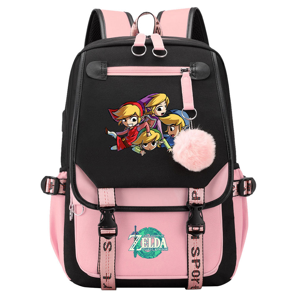 Zelda Waterproof Backpack School Notebook Travel Bag USB Charging